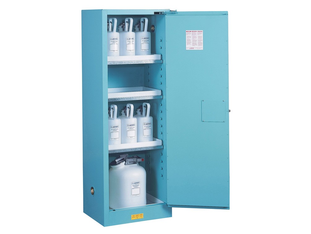 Justrite Sure-Grip® EX Slimline Corrosives/Acid Steel Safety Cabinet, 22 Gallon, 1 Self-Close Door, Blue