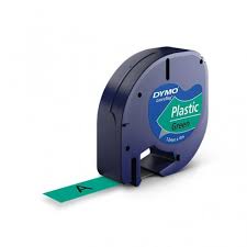 LetraTag LT Plastic Labels 12mm x 4mtr - Black on Green - 91204 - DYMO