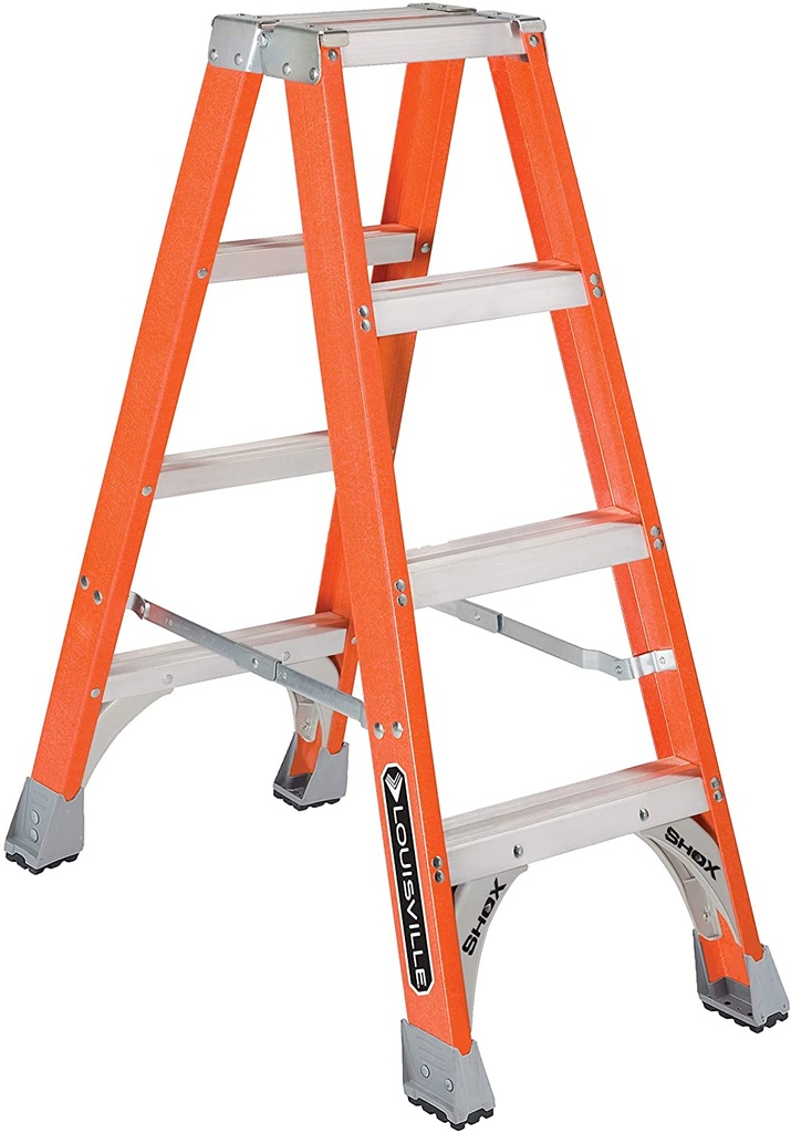 LOUISVILLE LADDER 4-FOOT FIBERGLASS TWIN FRONT STEP LADDER, TYPE IA, 300-POUND LOAD CAPACITY, FM1504