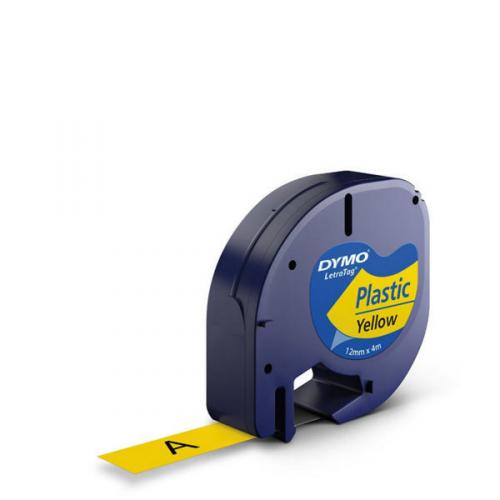 LetraTag LT Plastic Labels 12mm x 4mtr - Black on Yellow - 91202 / S0721620 - DYMO
