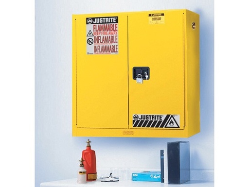 [8934001] Justrite Sure-Grip® EX Wall Mount Flammable Safety Cabinet, 20 Gallon, 2 Manual Close Doors, Yellow