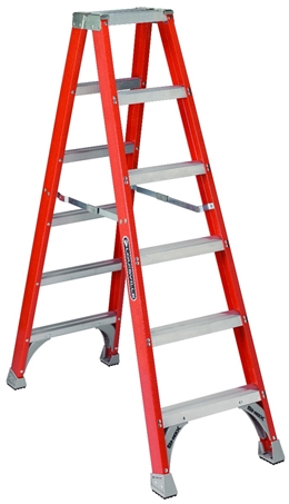 [FM1506] LOUISVILLE LADDER 6-FOOT FIBERGLASS TWIN FRONT STEP LADDER, TYPE IA, 300-POUND LOAD CAPACITY, FM1506